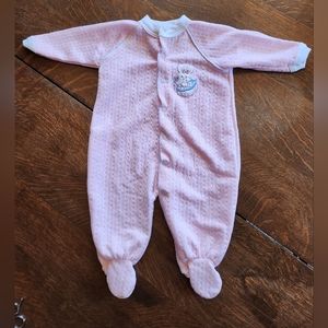 Vintage Baby Girl Onesie 6-9mos Pink Bunny Bow Flowers Bodysuit